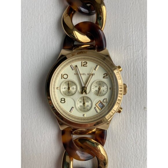 MICHAEL KORS LADIES MK4222 RUNWAY YELLOW GOLD STEEL CHAIN BRACELET WATCH-WORKS! - Picture 4 of 10